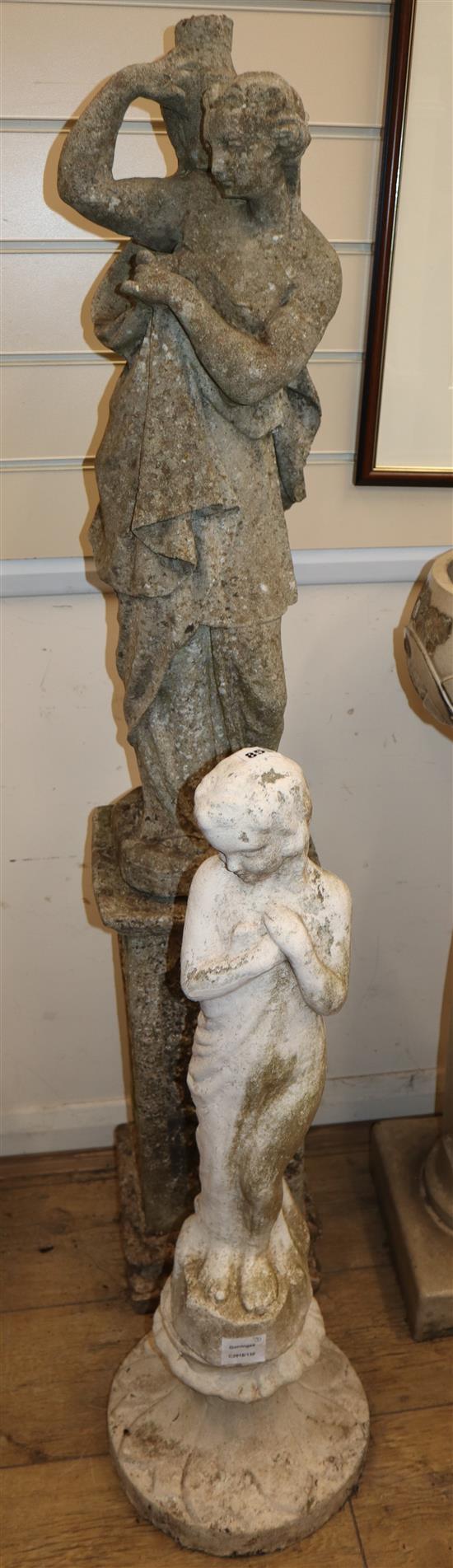 Two reconstituted stone garden ornaments Larger 128cm high